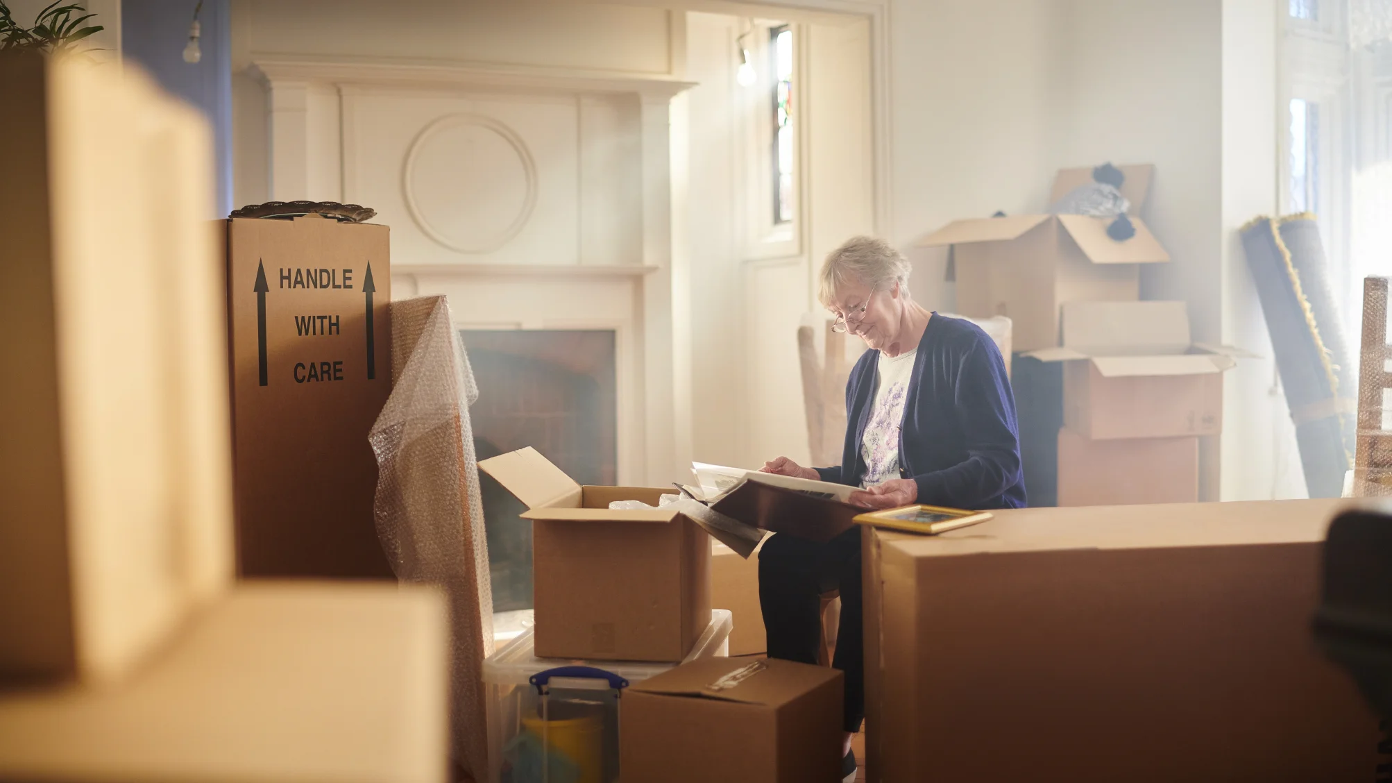 elderly woman packing